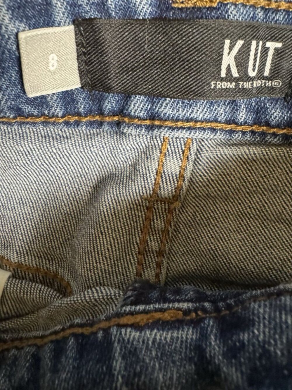 KUT Jane High Rise Denim Shorts Distressed Raw Hem Size 8 Blue - Picture 3 of 4
